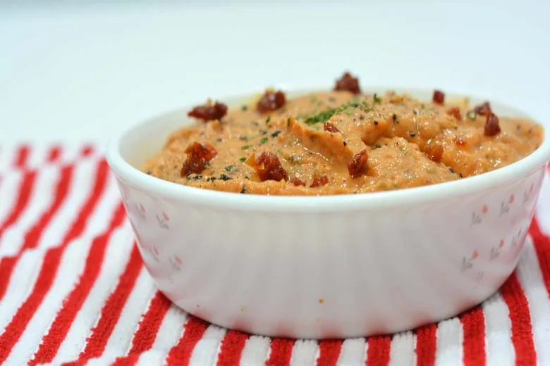 Traditional Maltese Arjoli Dip topped with Sun-dried tomatoes and Parsley
