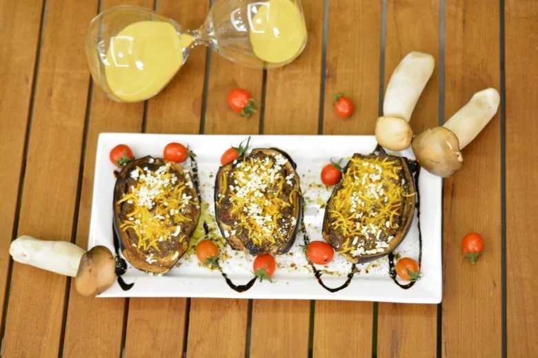 vegan mushroom stuffed aubergines