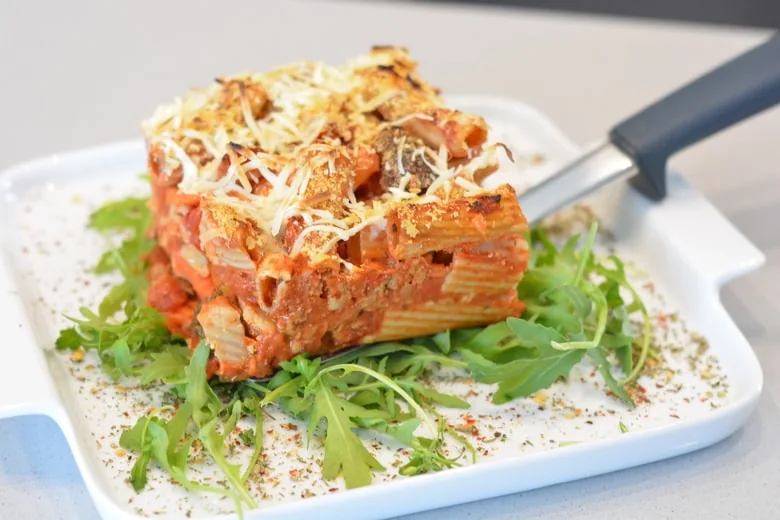 Imqarrun il forn on a bed of rucola