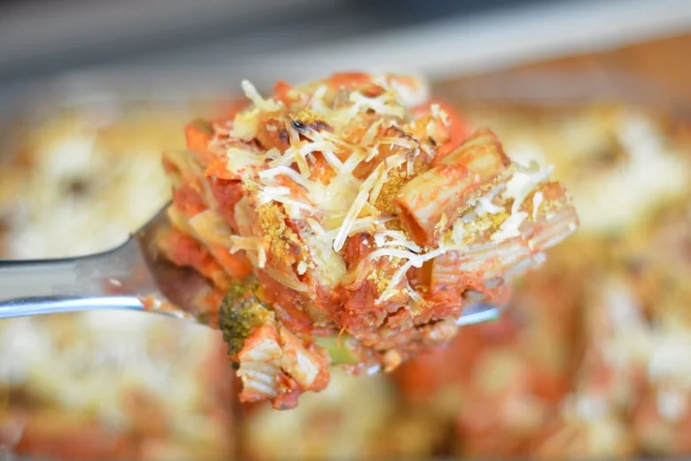 a square slice of Maltese baked macaroni casserole